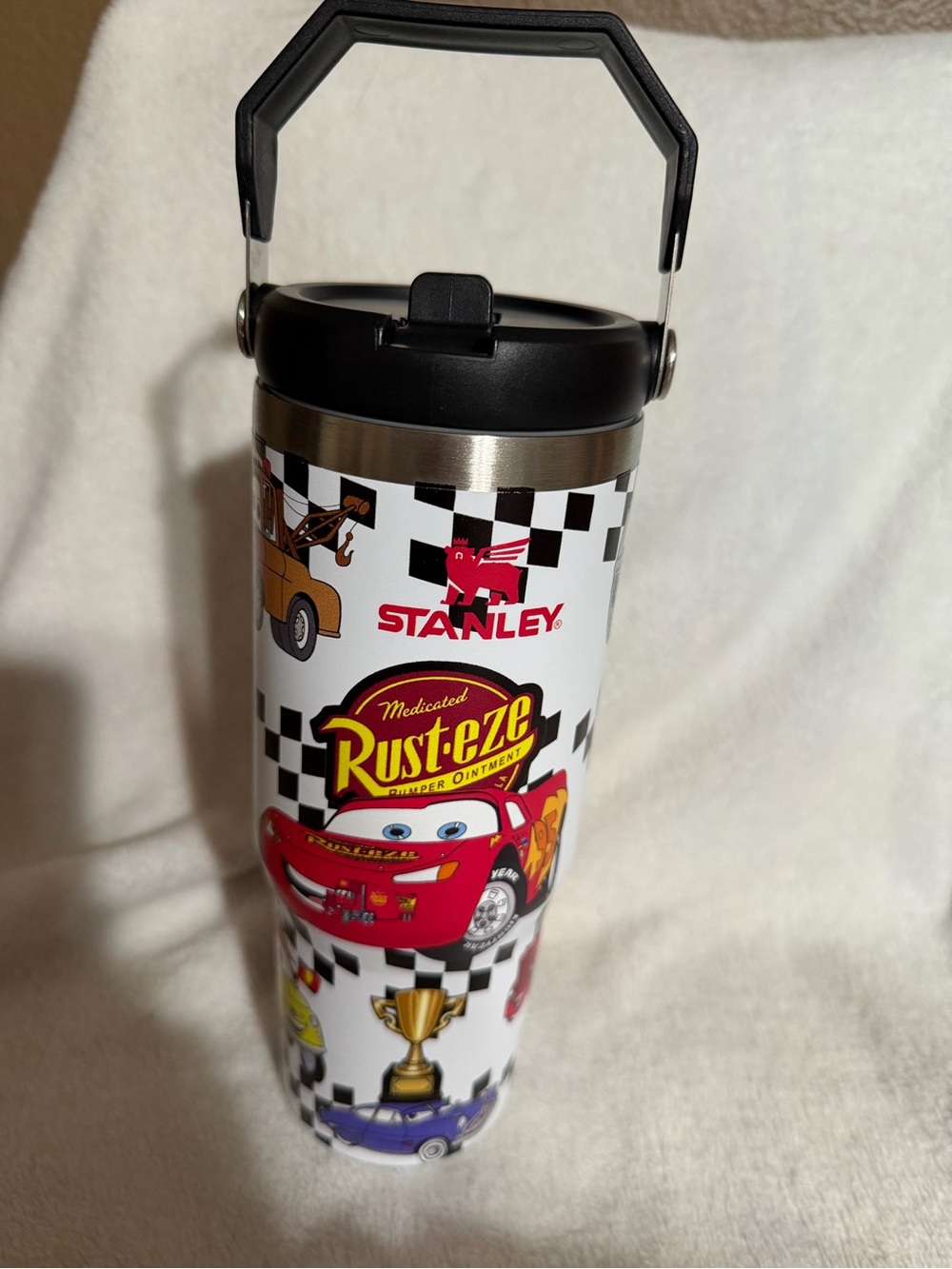 Stanley White Travel Tumbler with Red Lightning McQueen Graphics